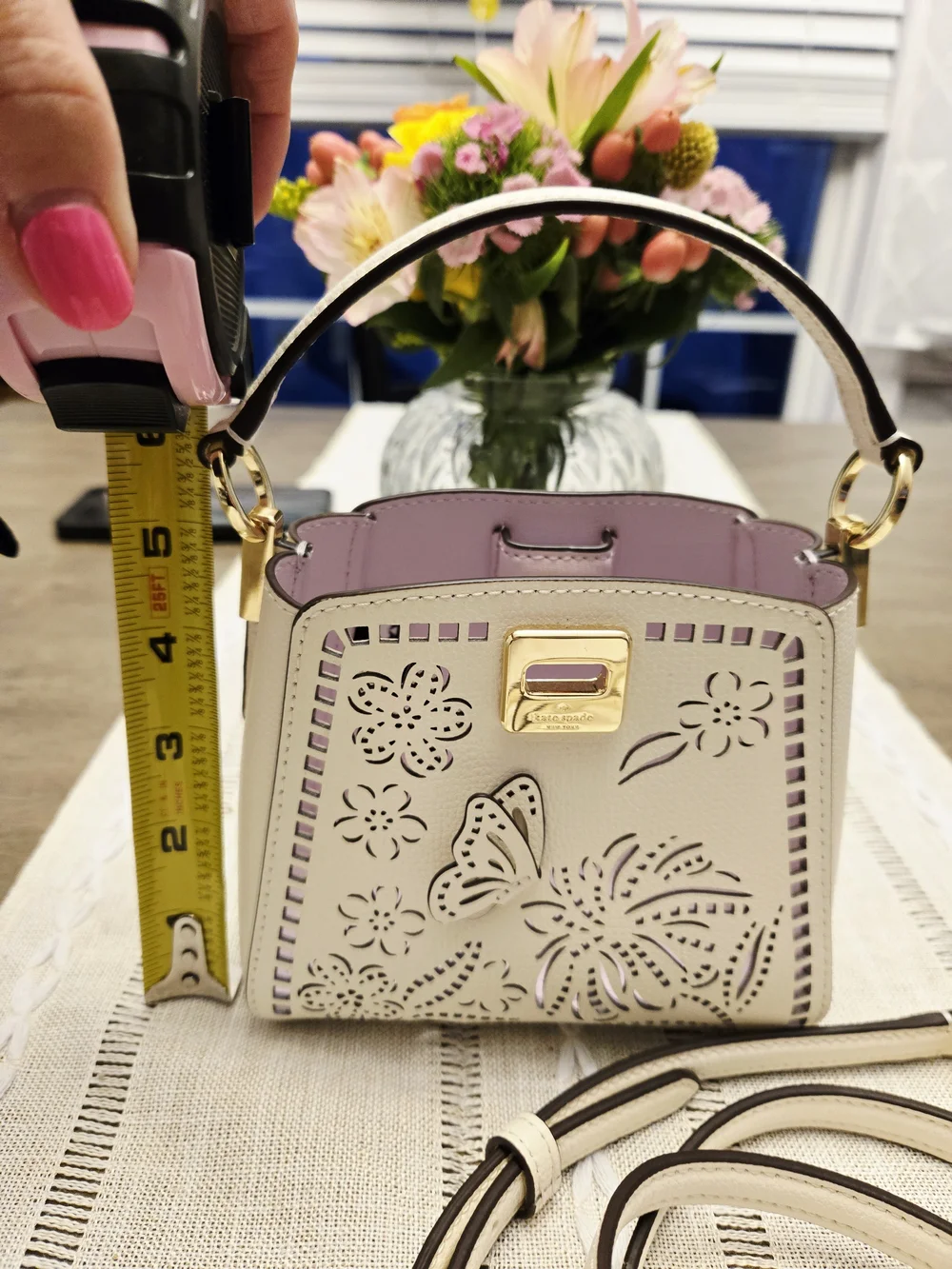 ✨ Kate Spade Phoebe Perforated Mini Top Handle Bag in Meringue/White.